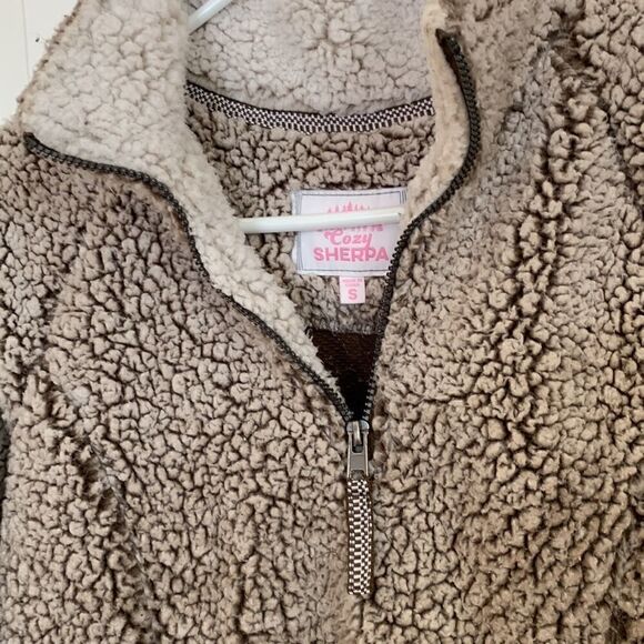 Brown Sweatshirt Sherpa Jacket Quarter Zip womens Small - Picture 3 of 5